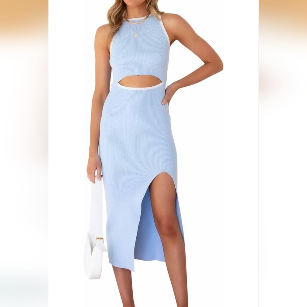 Blue Knit Sleeveless Dress